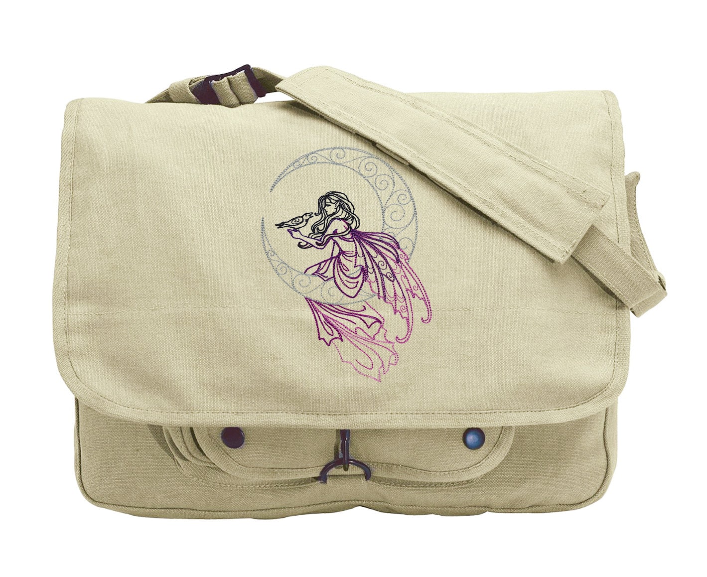 Lunar Fae Embroidered Canvas Messenger Bag