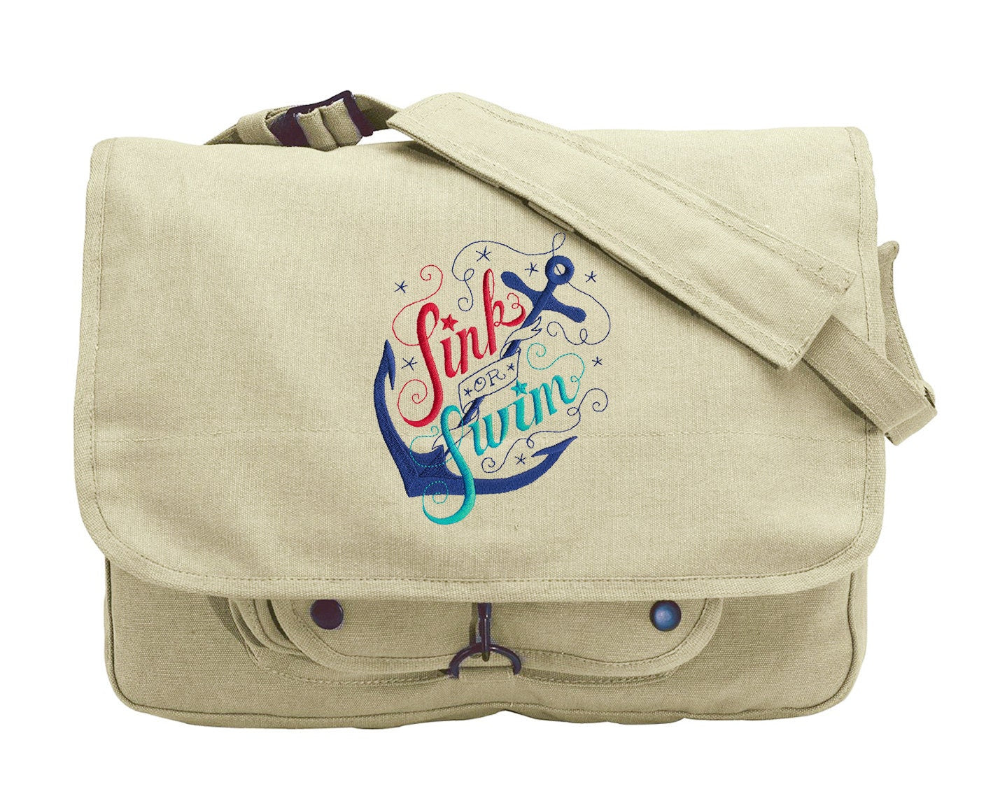 Sink or Swim Anchor Embroidered Canvas Messenger Bag