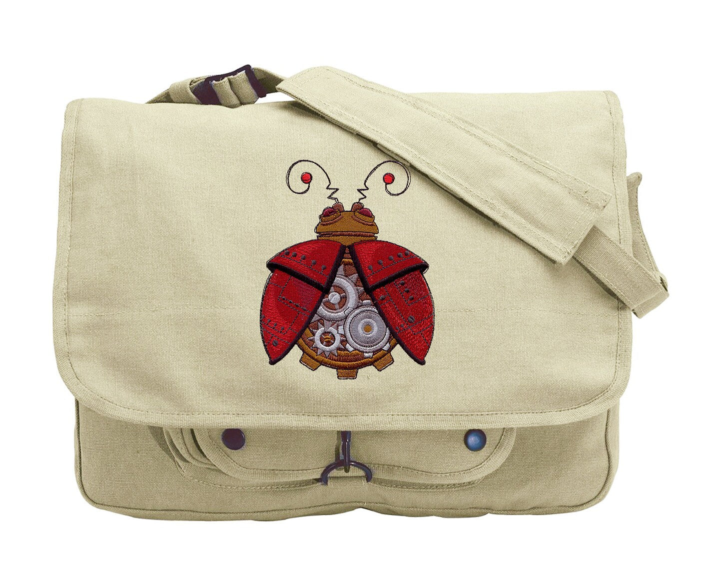 Steampunk Ladybug Embroidered Canvas Messenger Bag
