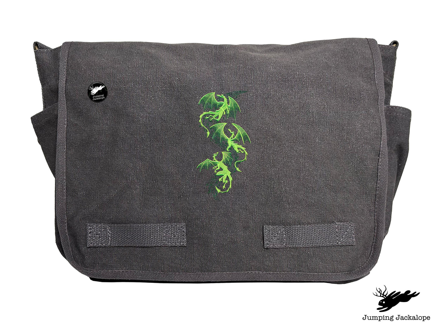 Mythical Dragon Cascade Embroidered Classic Canvas Messenger Bag