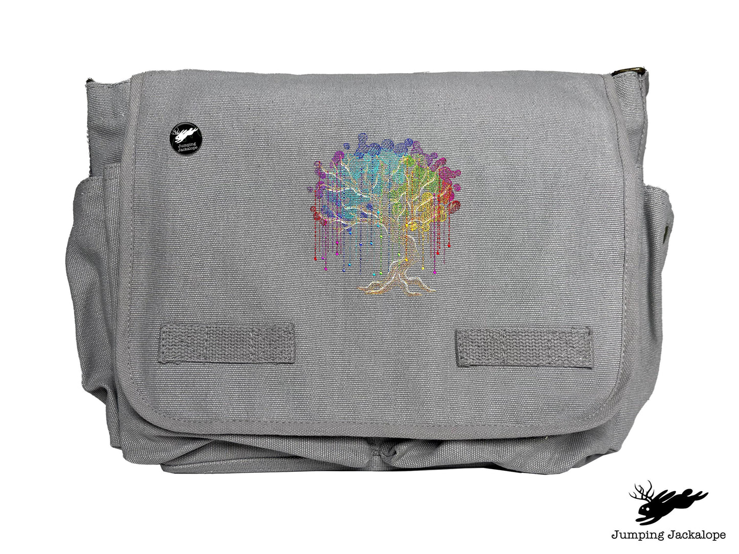 Rainbow Willow Tree Embroidered Messenger Bag