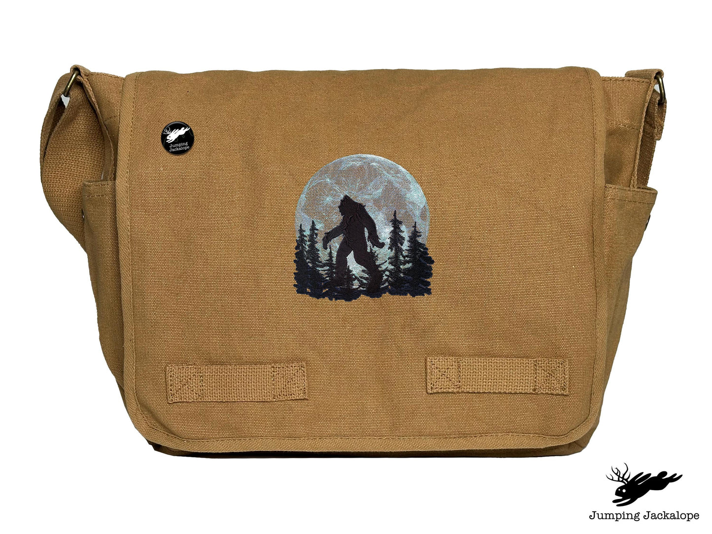 Under the Moonlight Bigfoot Embroidered Classic Canvas Messenger Bag