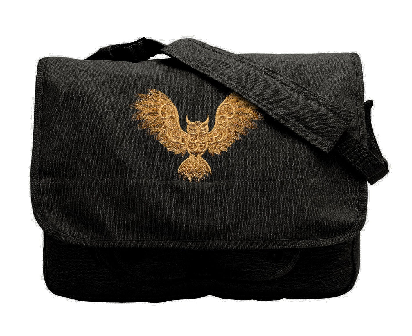Nocturnal Owl Embroidered Canvas Messenger Bag