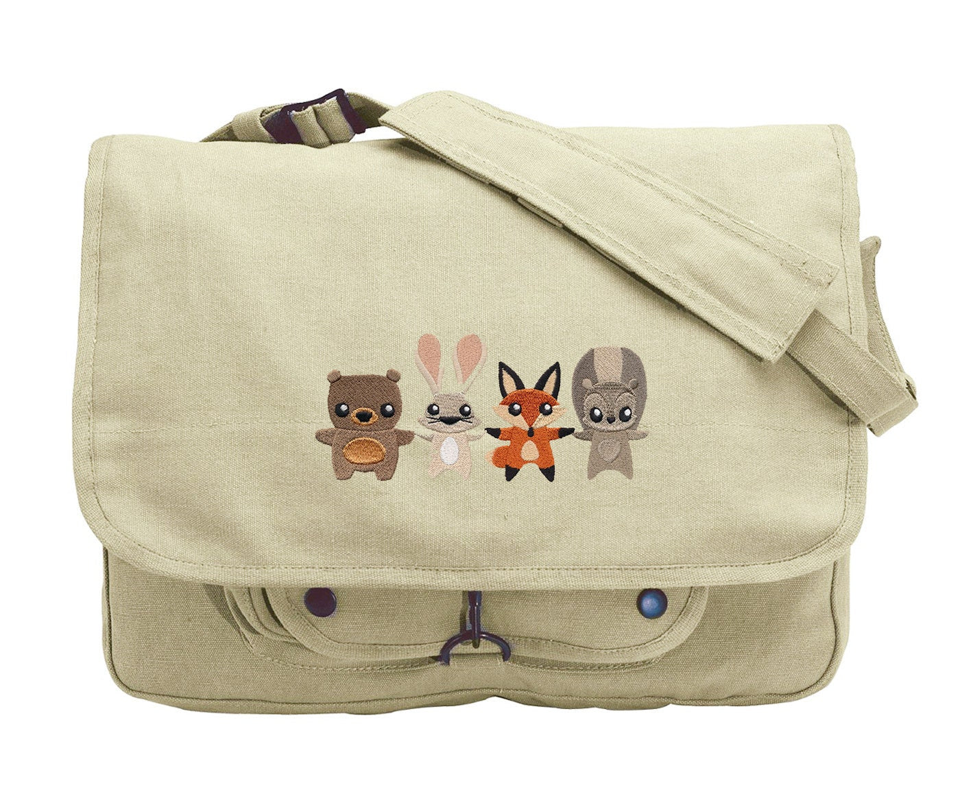 Woodland Friends Embroidered Canvas Messenger Bag