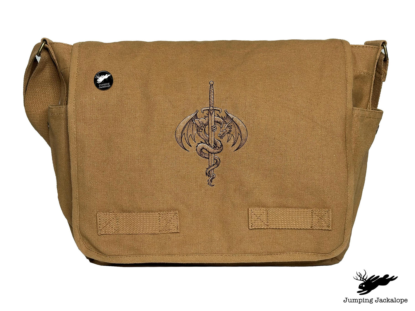 What Doesn't Kill You Dragon and Sword Embroidered Classic Canvas Messenger Bag