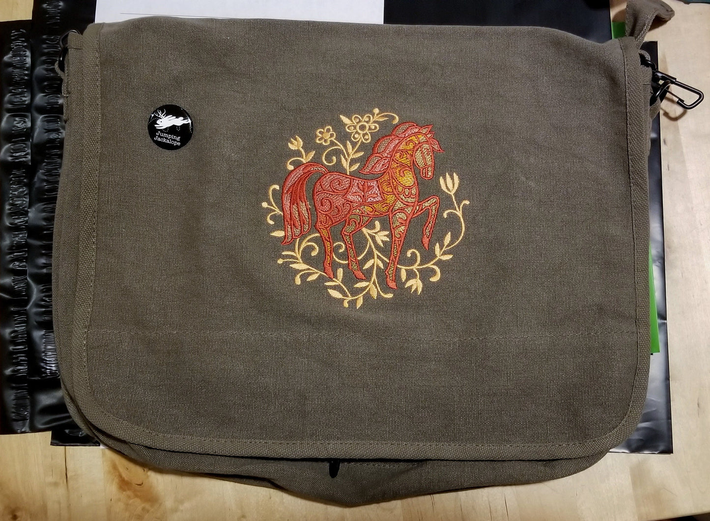 Bohemian Woods - Horse Embroidered Canvas Messenger Bag