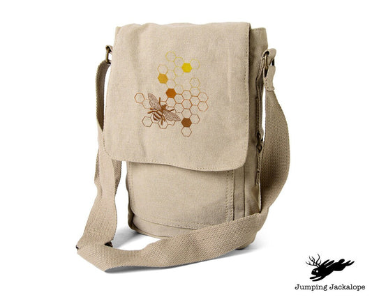 Sweet as Honey, Honey Bee Embroidered Canvas Tech Bag