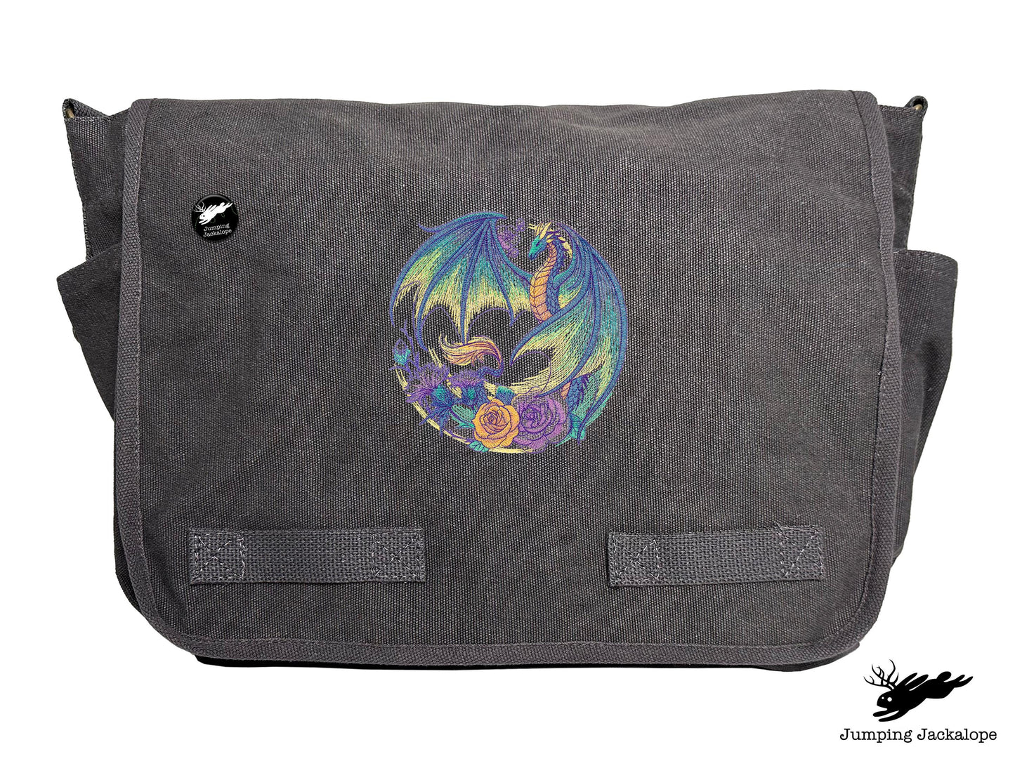 Flight of Flowers Dragon Wreath Embroidered Classic Canvas Messenger Bag