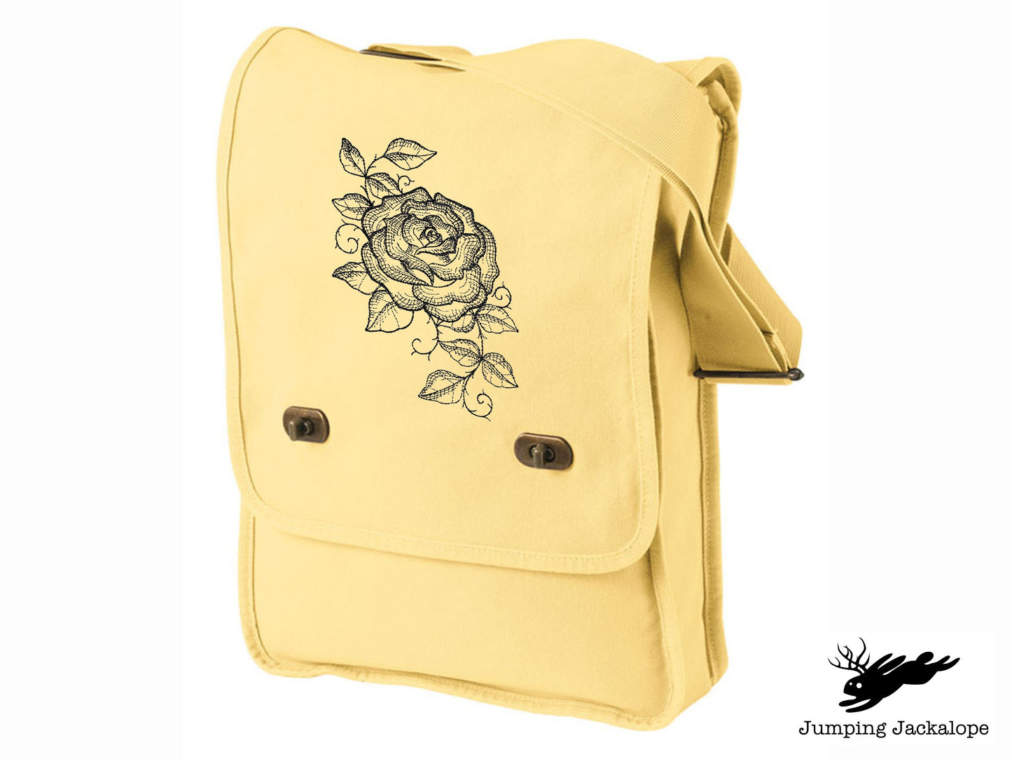 Chalked Rose Embroidered Canvas Field Bag