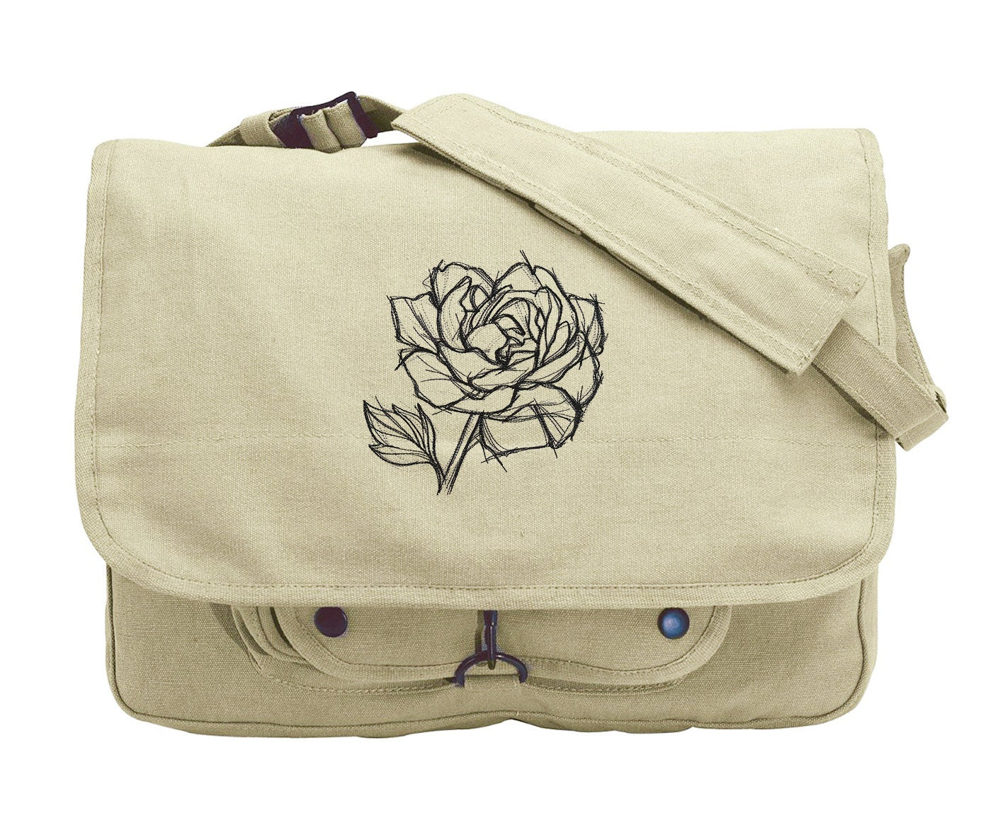 Sketchwork - Bloom Rose Embroidered Canvas Messenger Bag