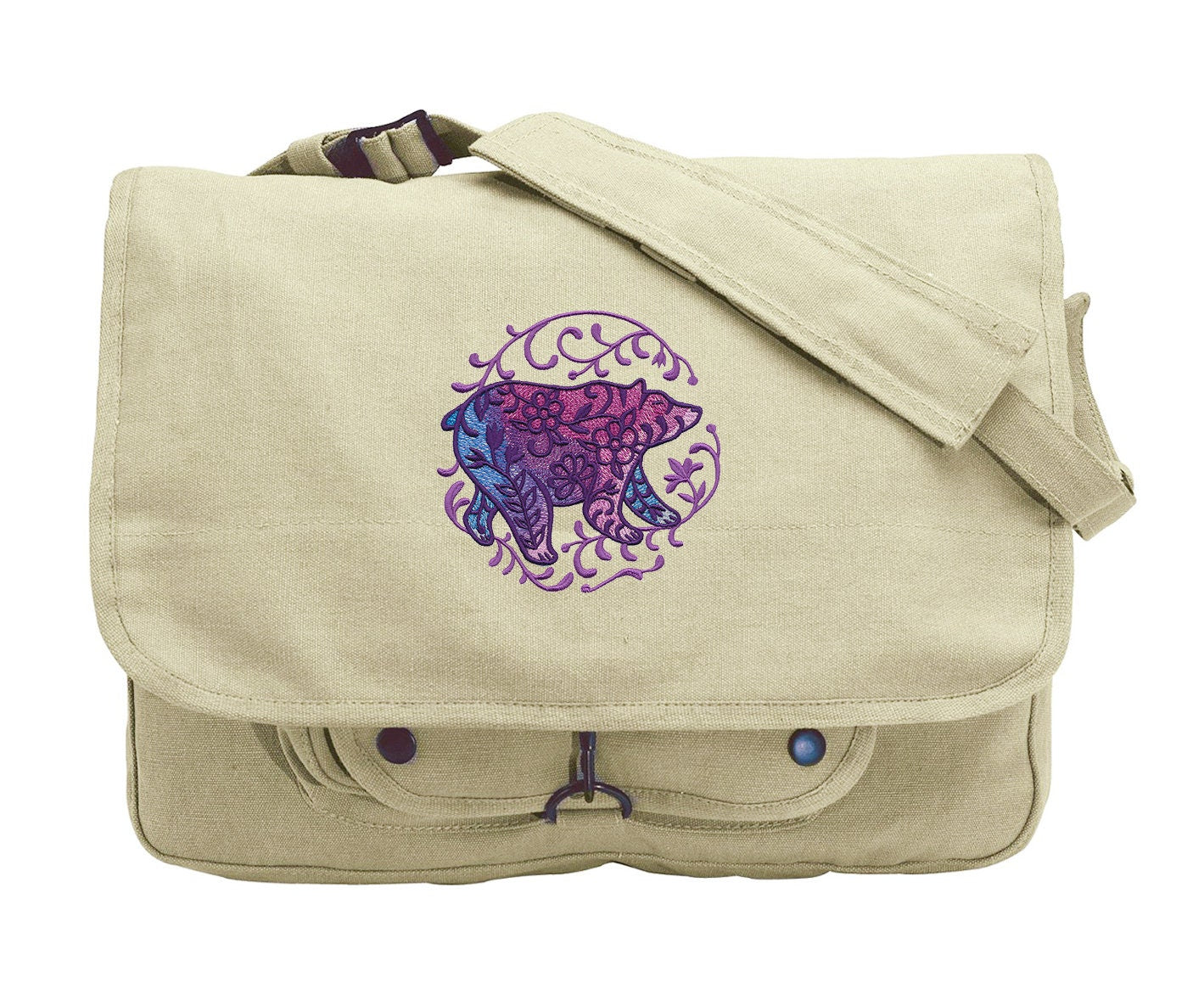Bohemian Woods - Bear Embroidered Canvas Messenger Bag