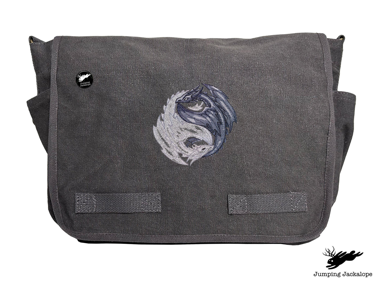 Yin Yang Dragons Embroidered Classic Canvas Messenger Bag