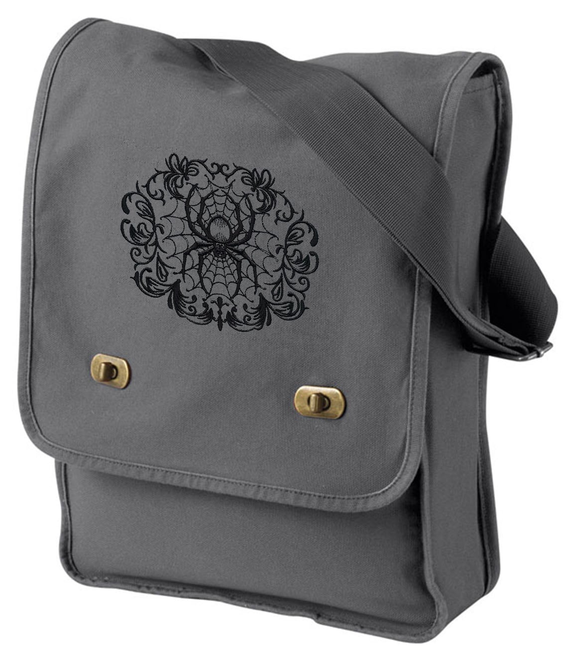 Gothic Gala Spiderweb Embroidered Canvas Field Bag