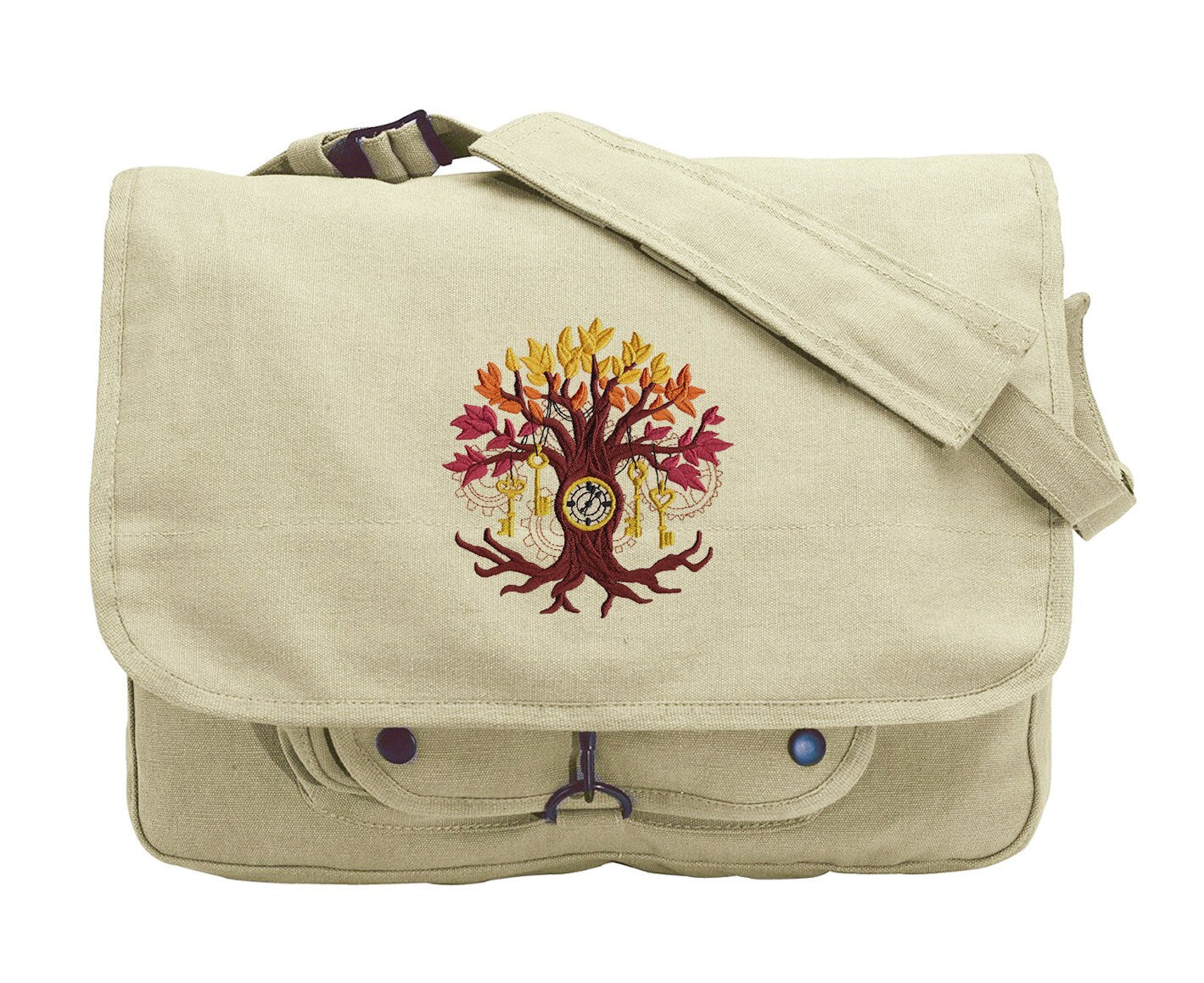 Time Tree Embroidered Canvas Messenger Bag