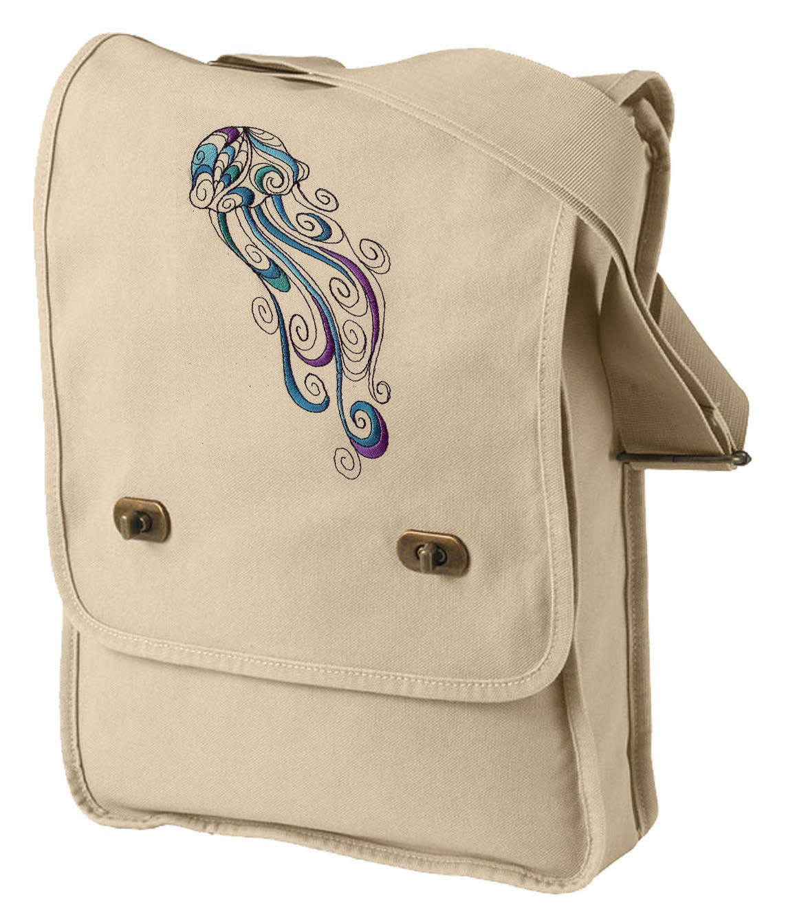 Doodle Jellyfish Embroidered Canvas Field Bag