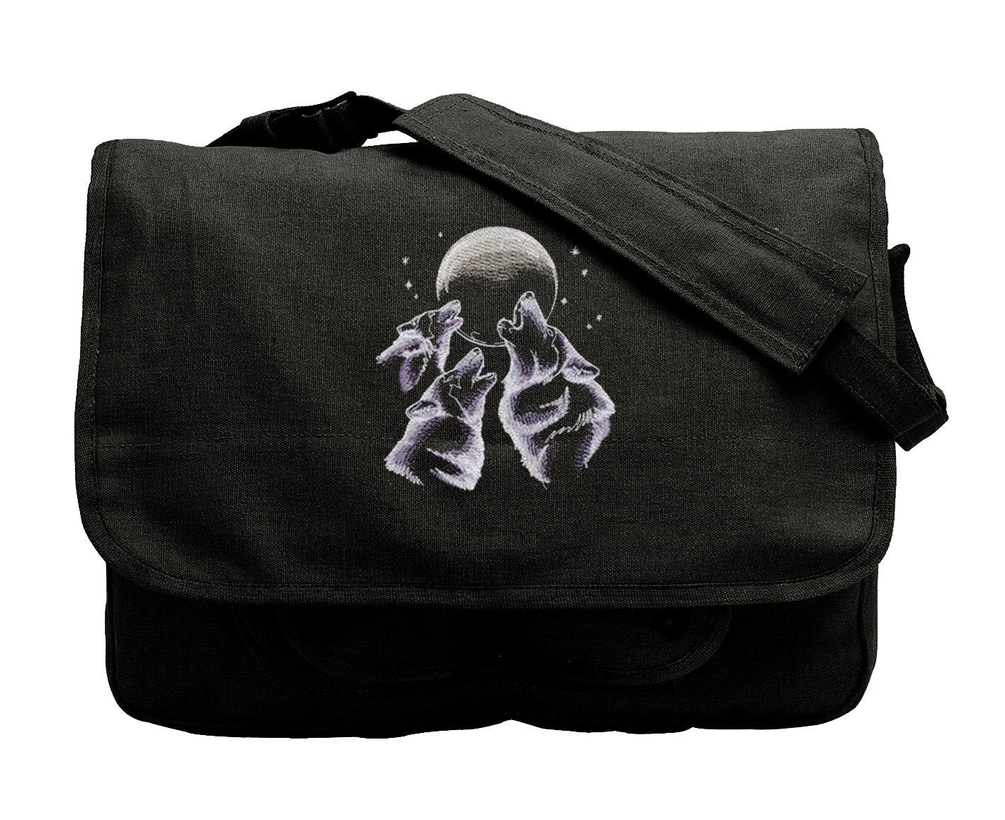 Wolf Trio Embroidered Canvas Messenger Bag
