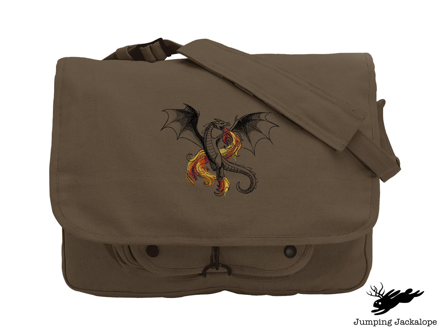 Midnight Magick - Dragon Embroidered Canvas Messenger Bag
