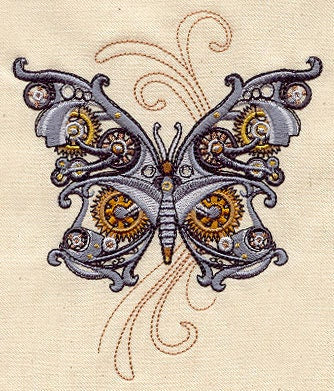 Steampunk Butterfly Embroidered Canvas Field Bag