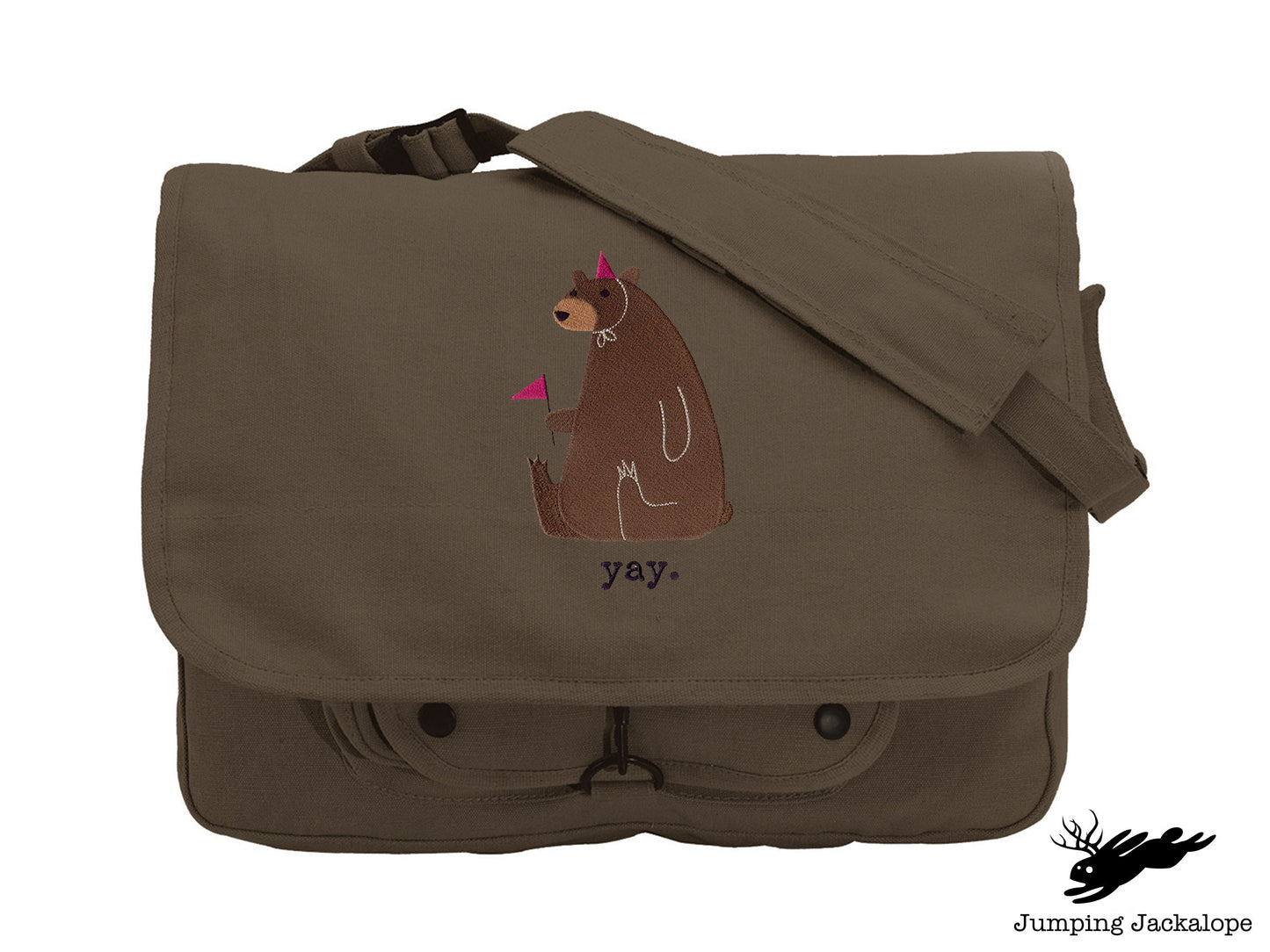 Party Bear Embroidered Canvas Messenger Bag