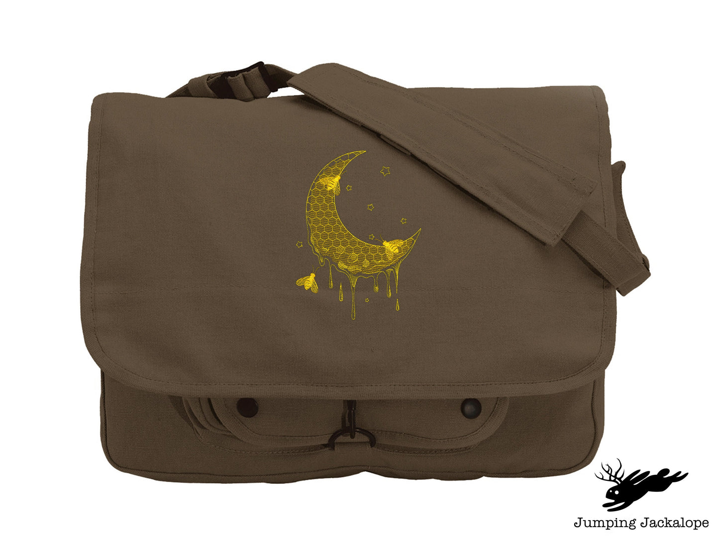 Buzzing Under the Moonlight, Bee Messenger Bag, Honeybee Embroidered Canvas Messenger Bag, Moon Bag, Honeybee Moon Bag