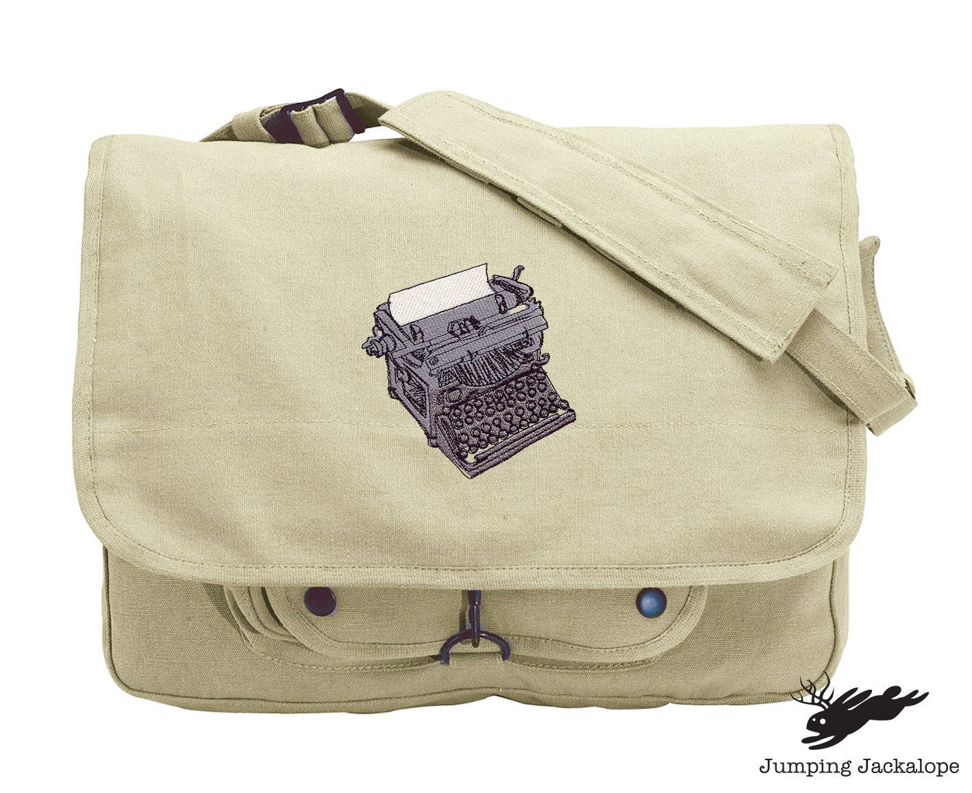 Just My Type Bag, Typewriter Design Bag Embroidered Canvas Messenger Bag, Typewriter Bag, Author Bag, Writer Bag, Writer Messenger