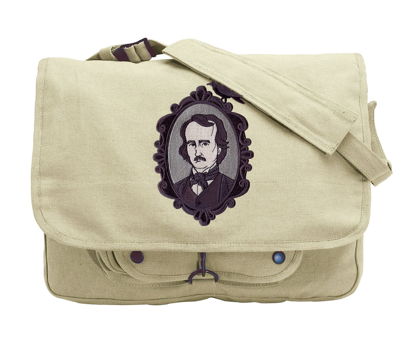 Poe Cameo Embroidered Canvas Messenger Bag