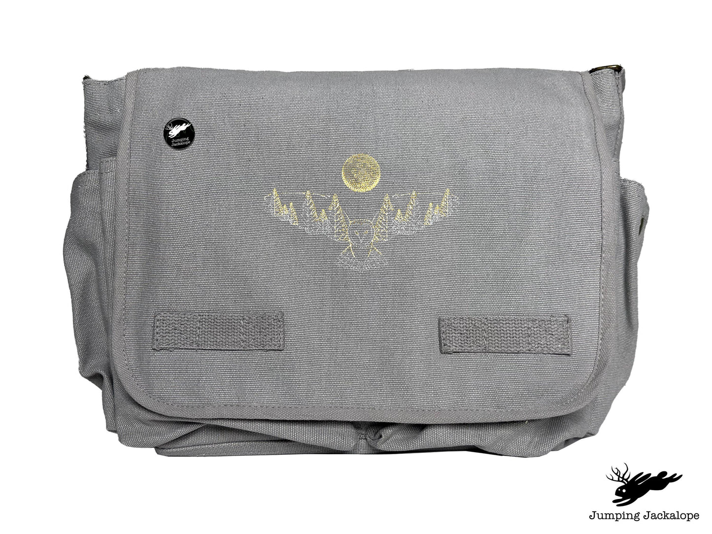 Under the Full Moon Forest Night Owl Embroidered Classic Canvas Messenger Bag