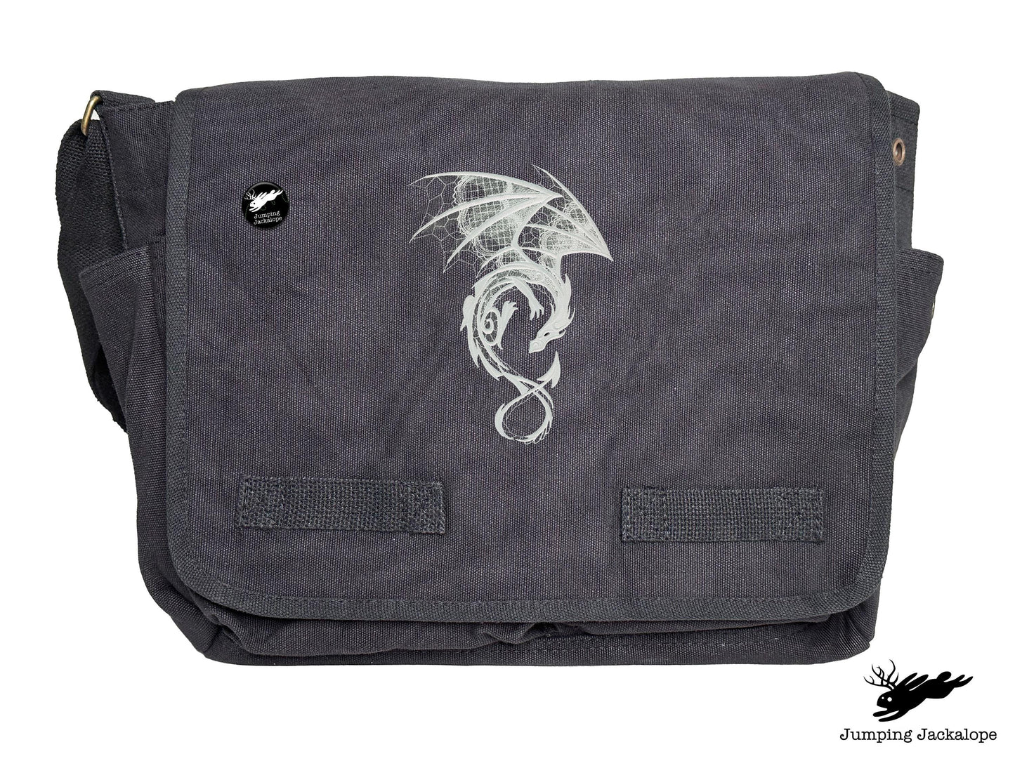 Dark Creatures Dragon Embroidered Classic Canvas Messenger Bag