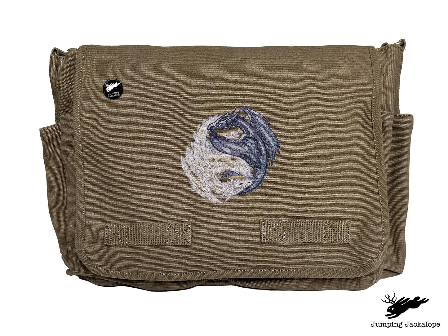 Yin Yang Dragons Embroidered Classic Canvas Messenger Bag