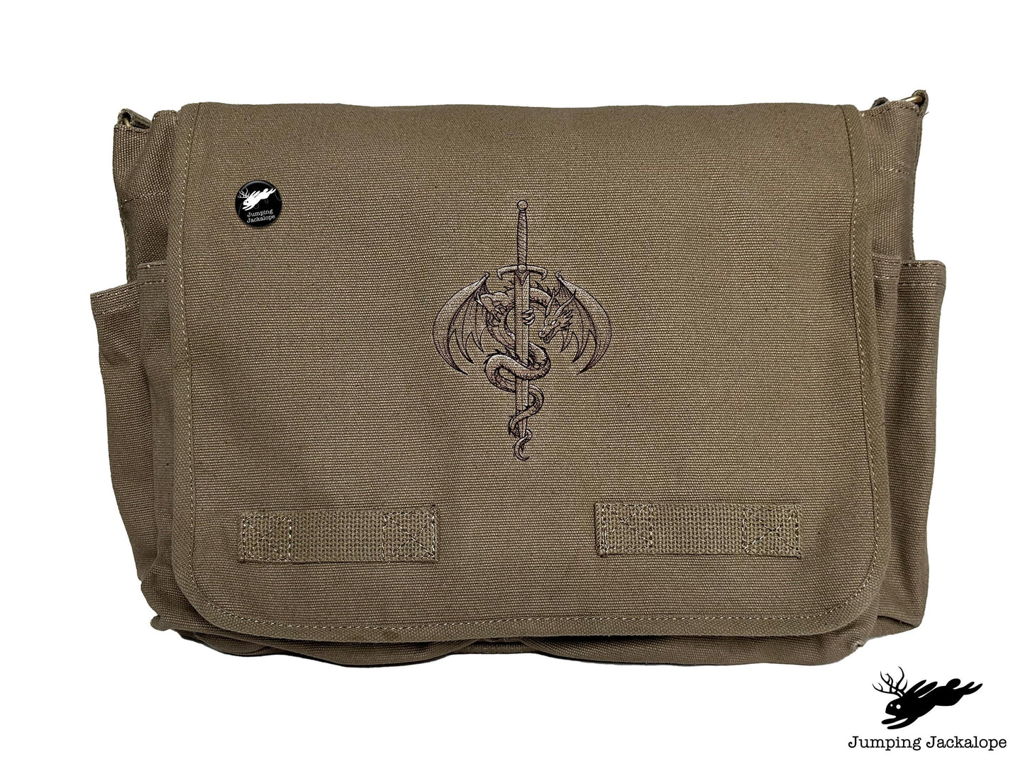 What Doesn't Kill You Dragon and Sword Embroidered Classic Canvas Messenger Bag