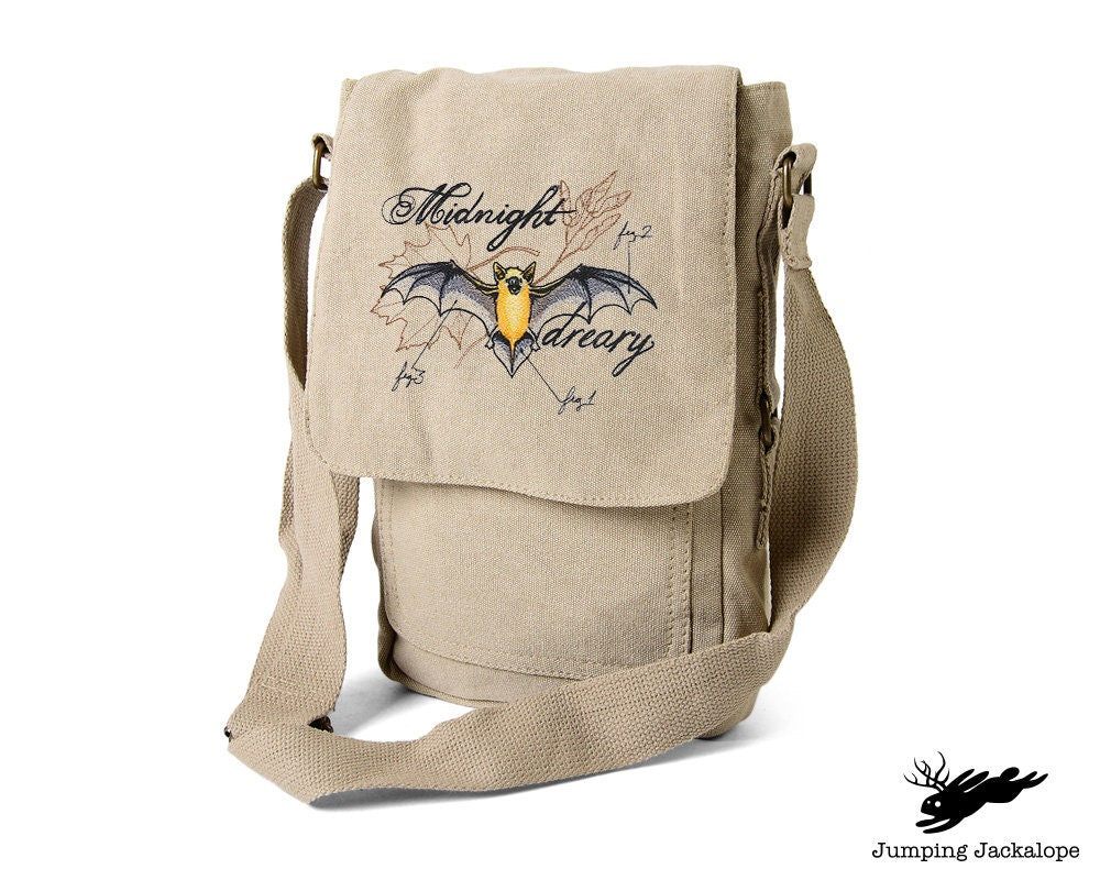 The Laboratory - Bat, Bat Bag, Bat Embroidered Canvas Tech, Tablet, iPad, Kindle, Fire, Camera Bag