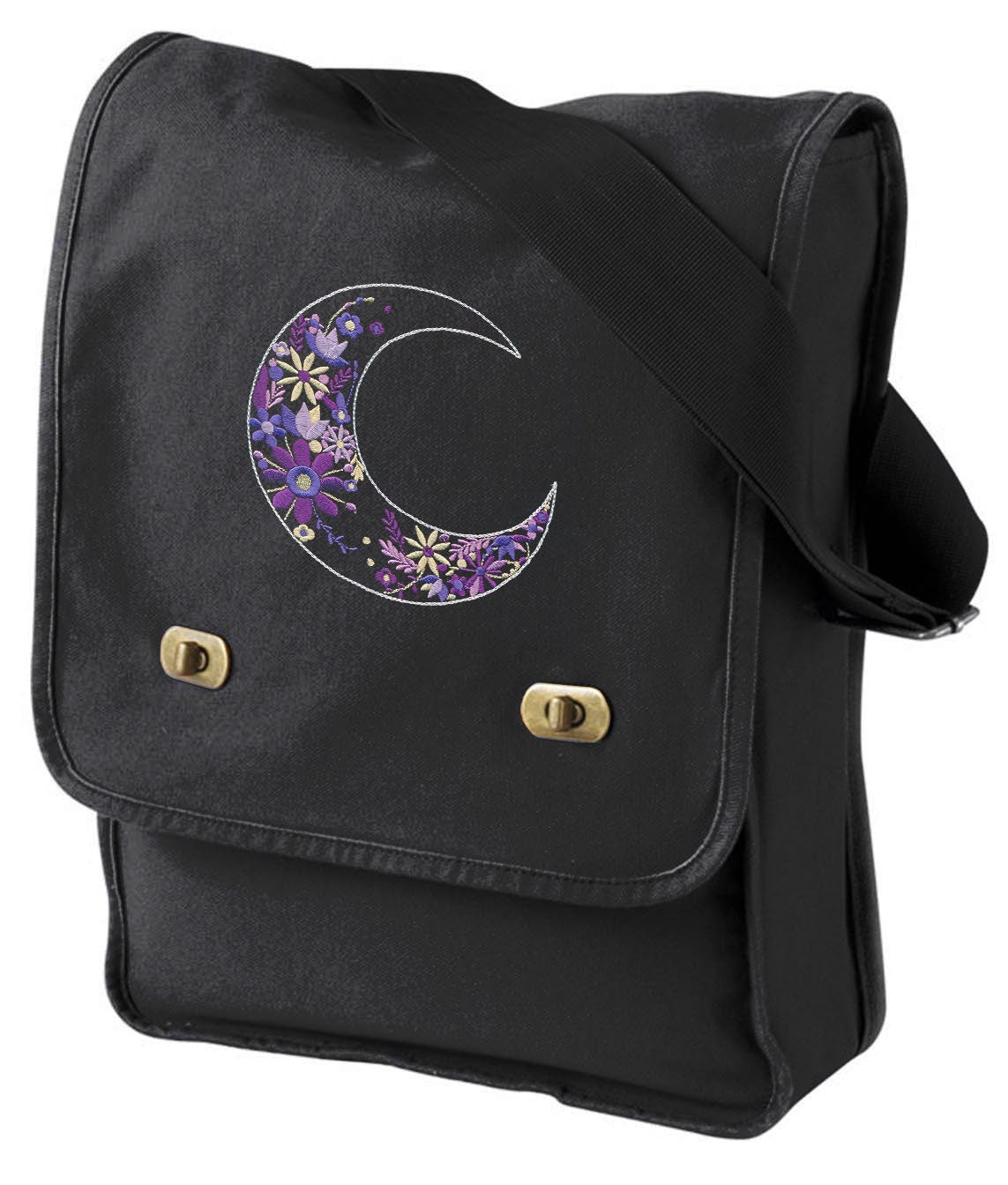 Lunar Bloom Moon Embroidered Canvas Field Bag