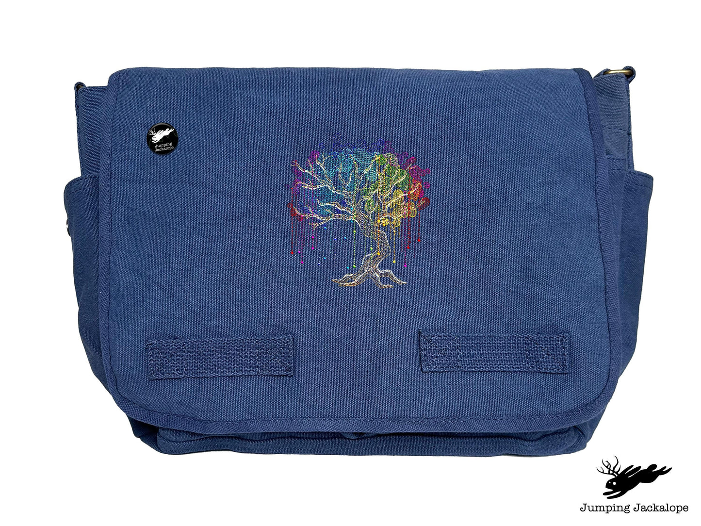 Rainbow Willow Tree Embroidered Messenger Bag