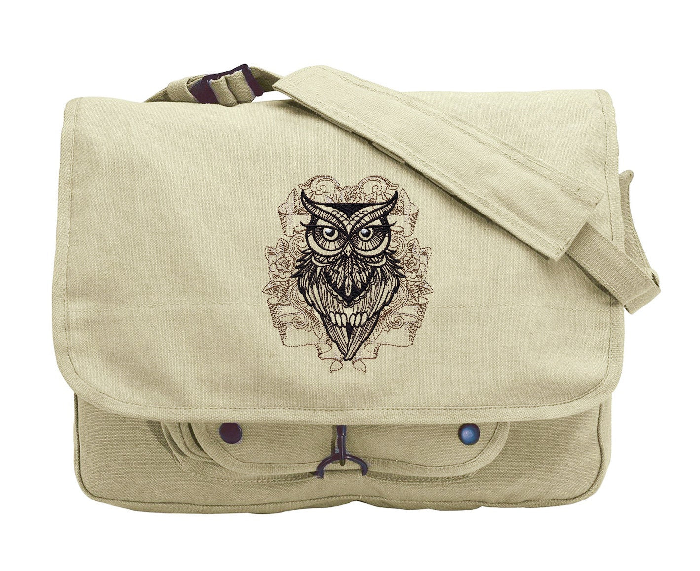 Owl You Need Embroidered Canvas Messenger Bag