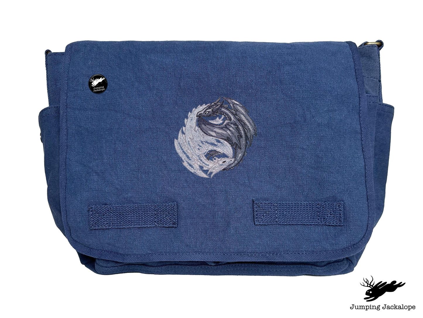 Yin Yang Dragons Embroidered Classic Canvas Messenger Bag