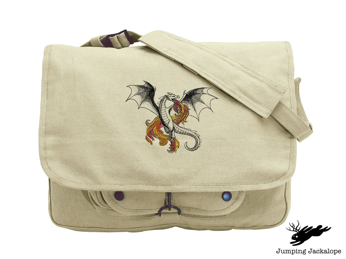 Midnight Magick - Dragon Embroidered Canvas Messenger Bag
