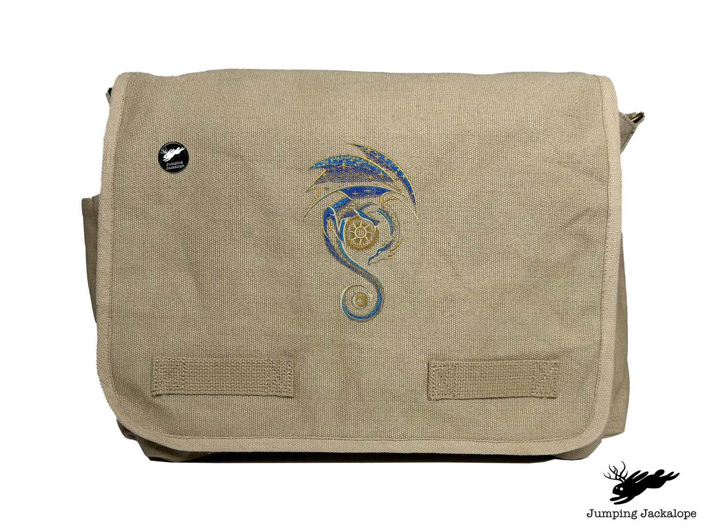 From the Sun to the Moon Celestial Dragon Embroidered Classic Canvas Messenger Bag