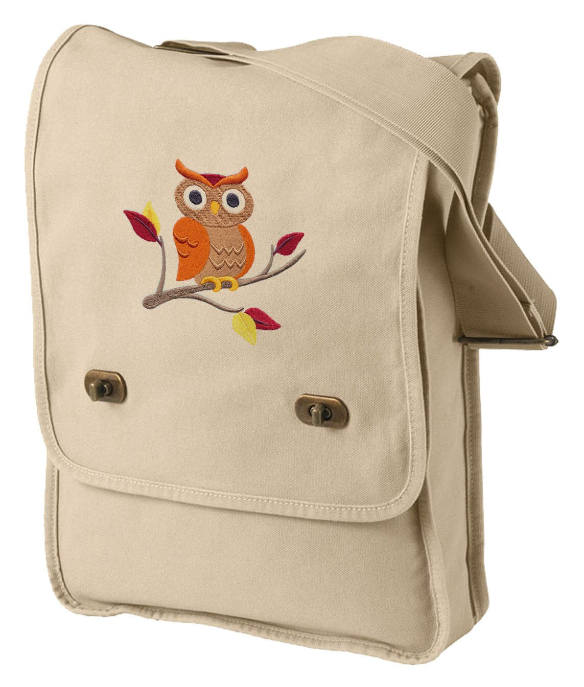 Owl Field Bag, Owl Bag, Owl Messenger Bag, Autumn Enchantment Owl Embroidered Canvas Field Bag