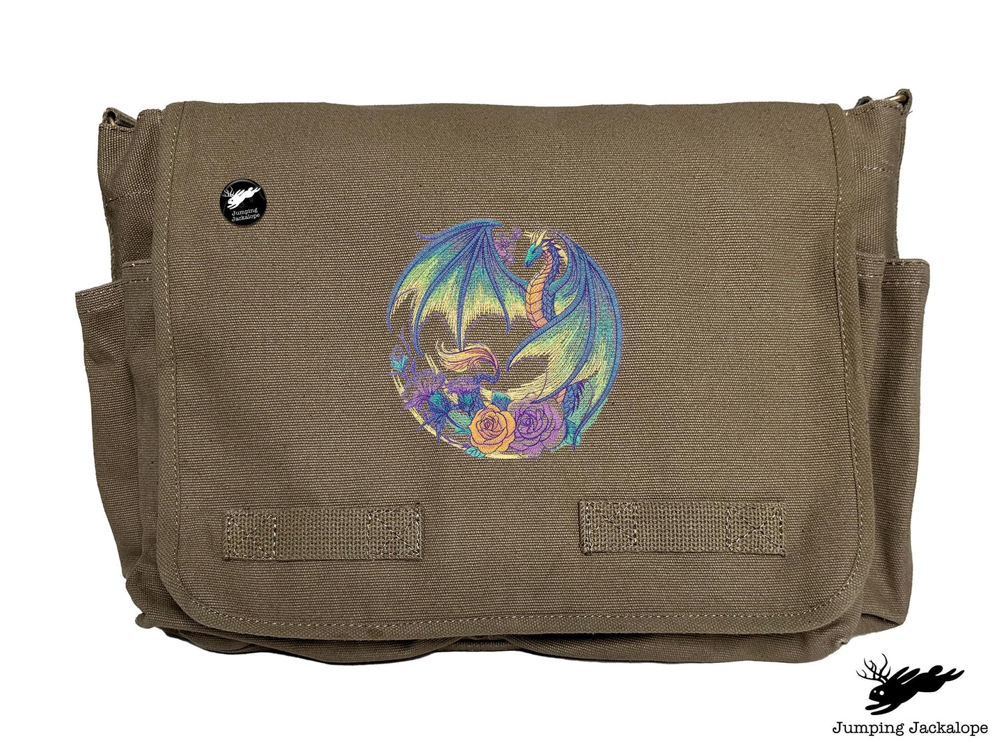 Flight of Flowers Dragon Wreath Embroidered Classic Canvas Messenger Bag