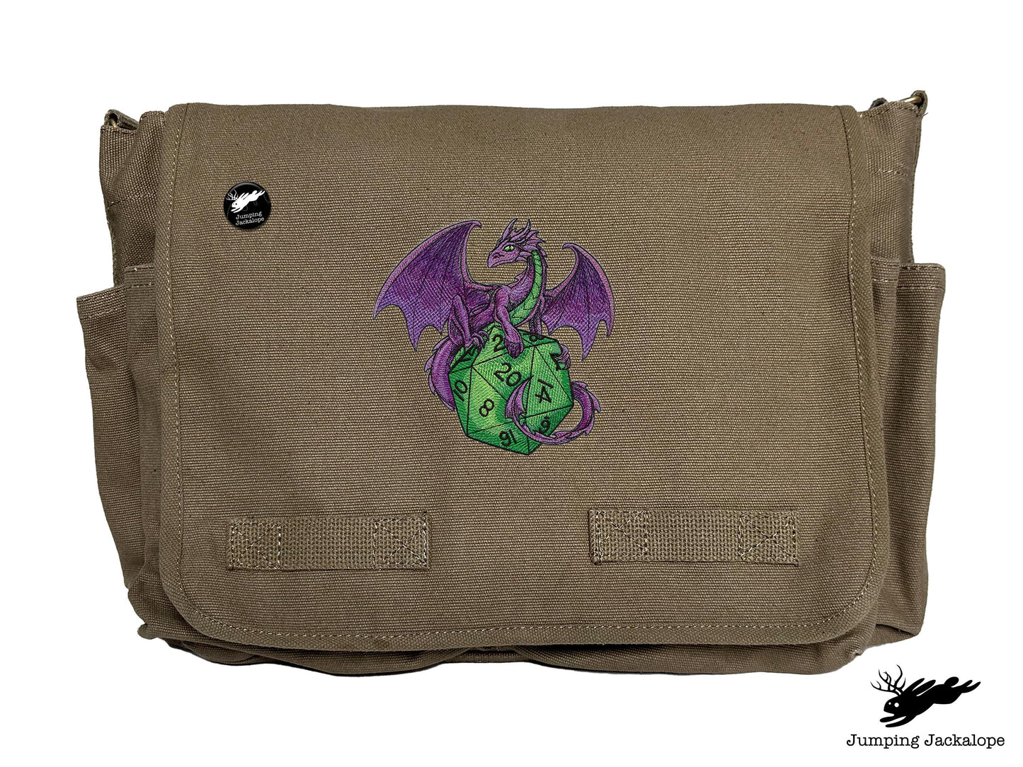 D20 Dragon Embroidered Classic Canvas Messenger Bag