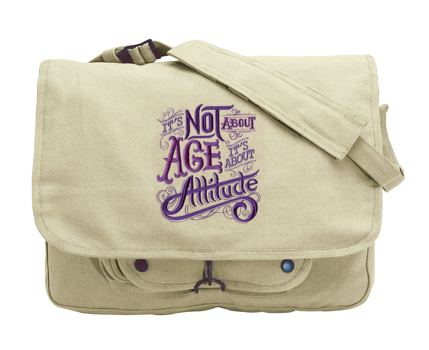 It's About Attitude Embroidered Canvas Messenger Bag