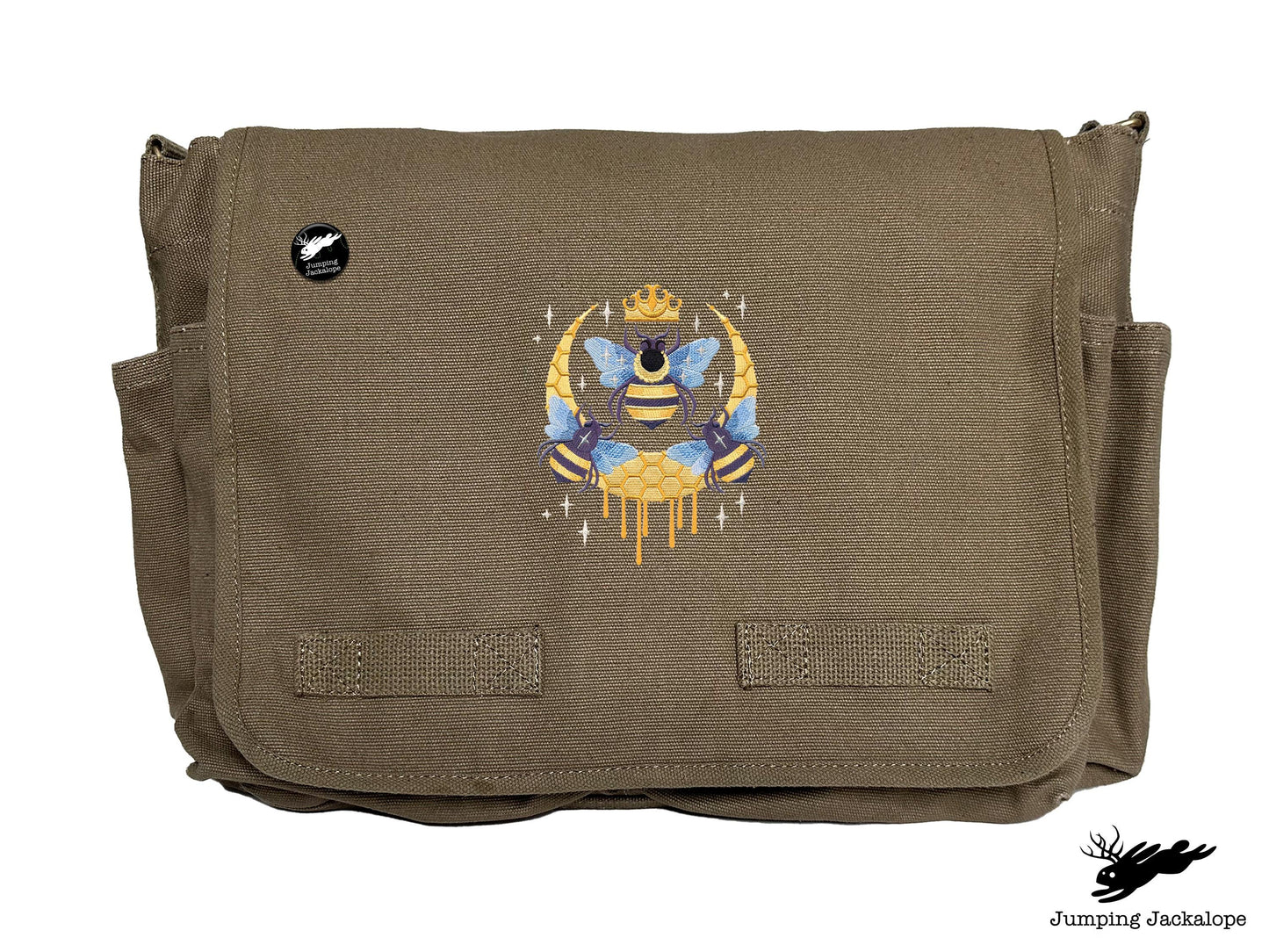 Queen Beehive Embroidered Messenger Bag
