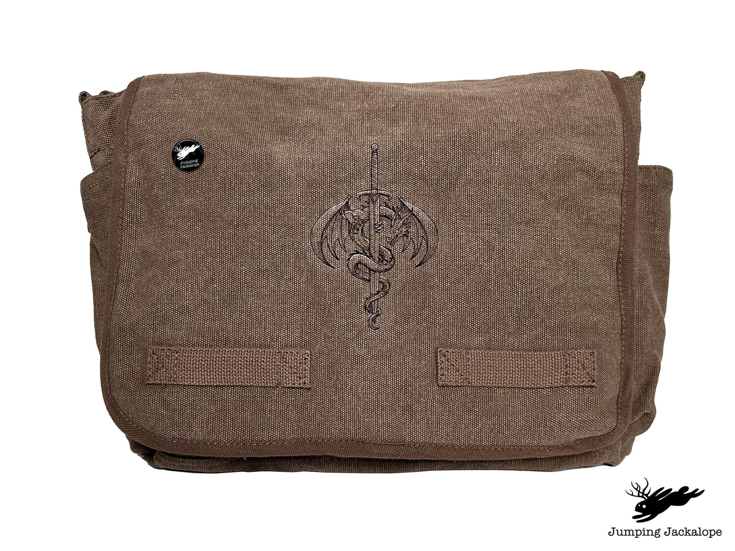 What Doesn't Kill You Dragon and Sword Embroidered Classic Canvas Messenger Bag
