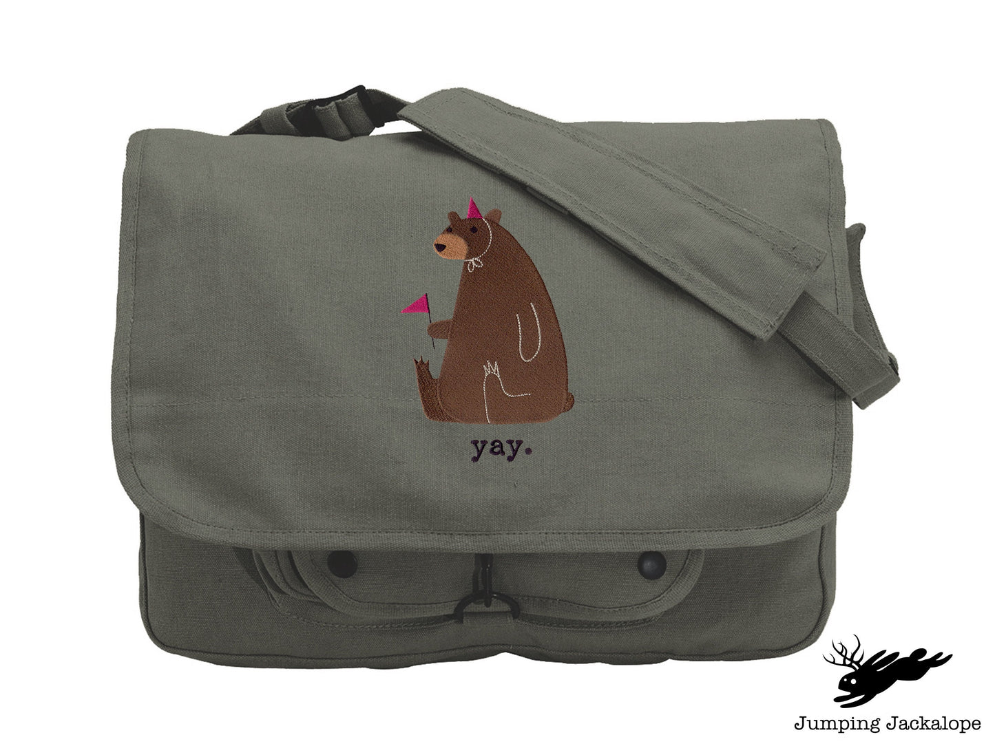 Party Bear Embroidered Canvas Messenger Bag