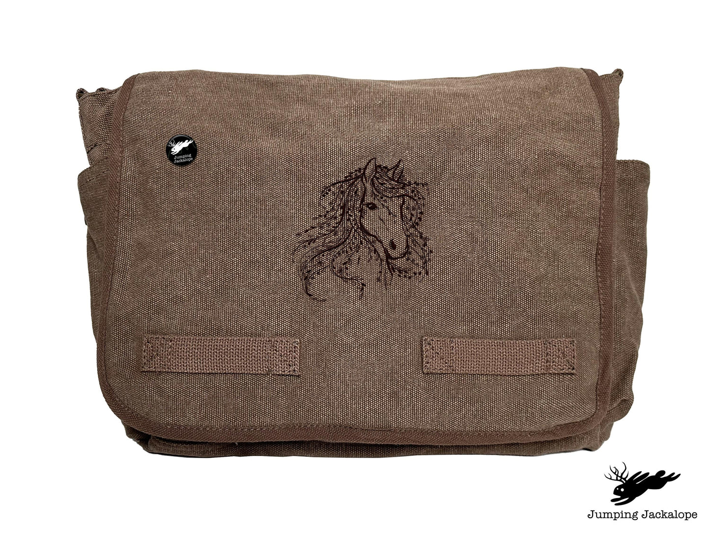 Untamed Beauty Horse Embroidered Classic Cotton Canvas Messenger Bag