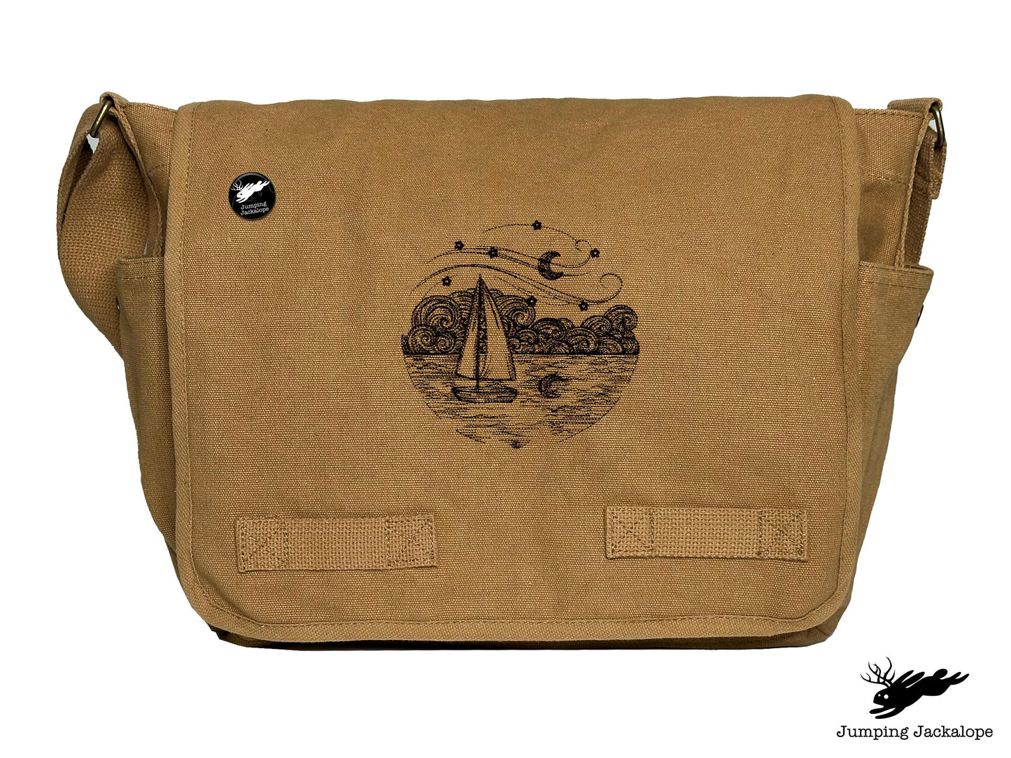 Starry Night Ocean Scene Embroidered Messenger Bag