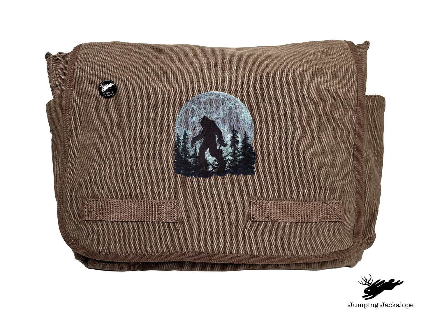 Under the Moonlight Bigfoot Embroidered Classic Canvas Messenger Bag
