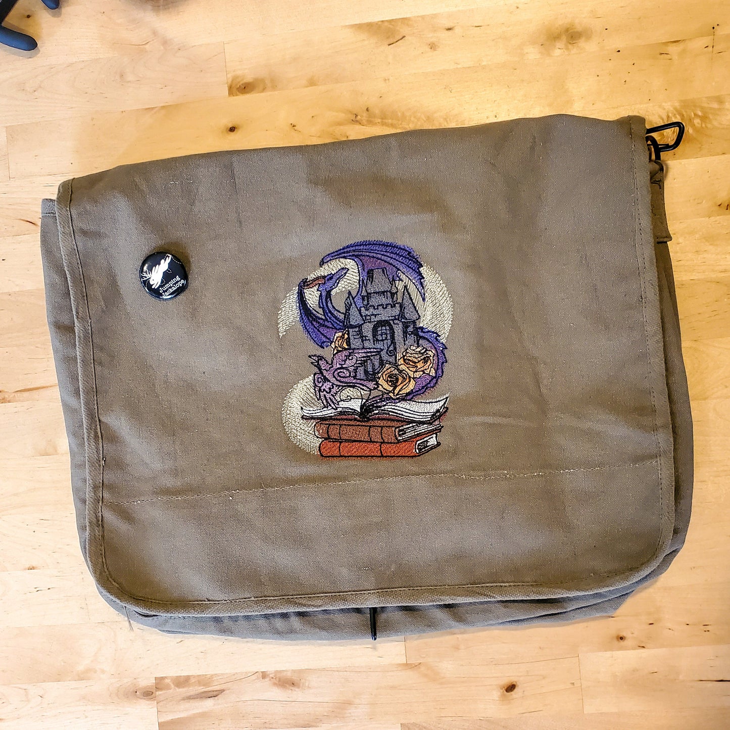 Tomes of Imagination Embroidered Canvas Messenger Bag