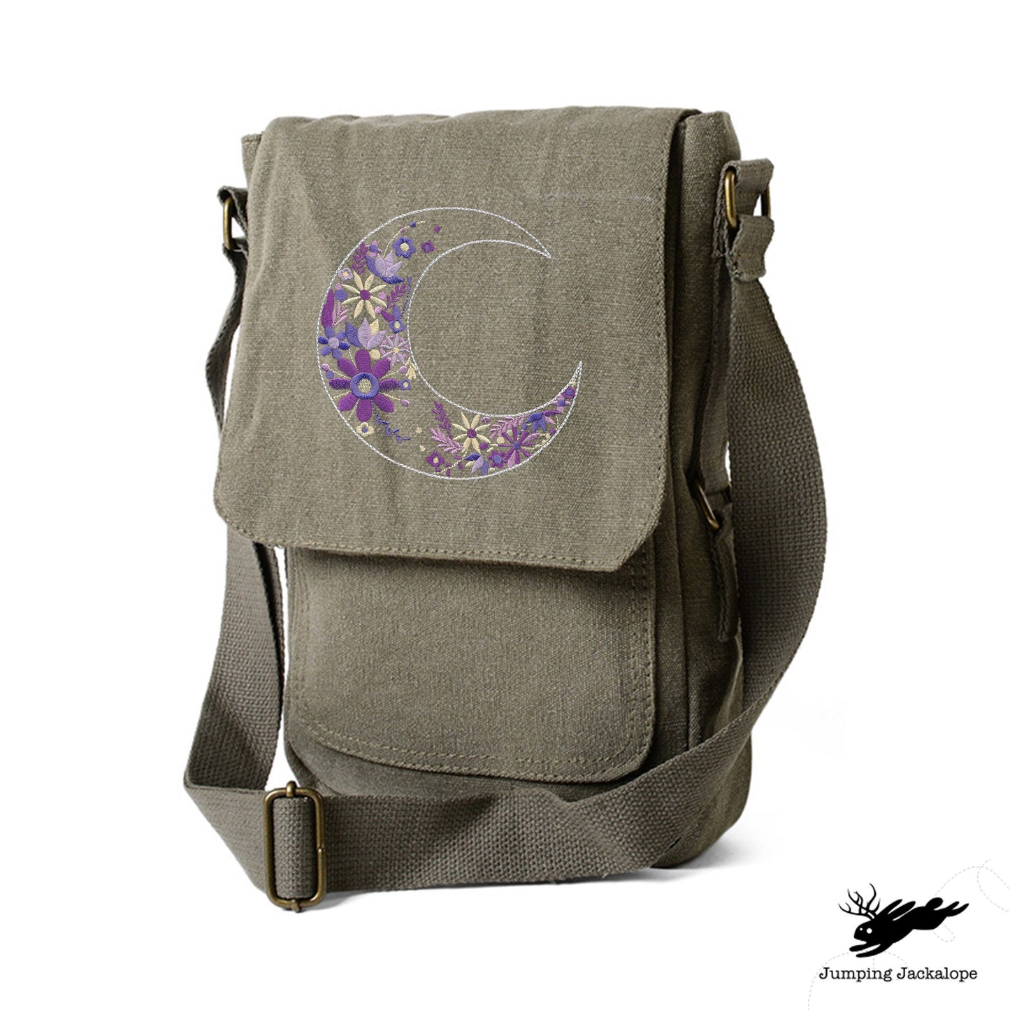 Lunar Bloom Tech Bag Embroidered Canvas Tech