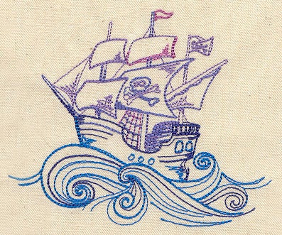 Ahoy Matey Purate Ship Embroidered Canvas Messenger Bag